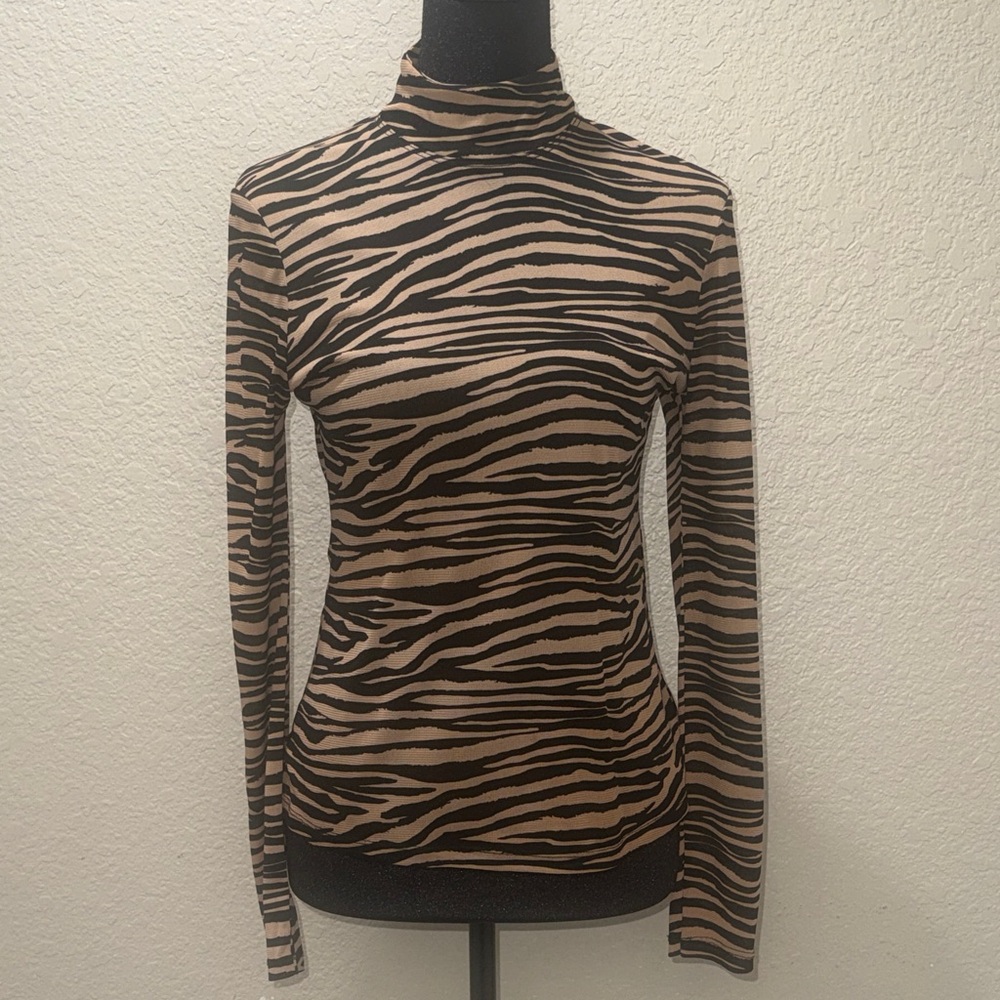 Wayf Black and Tan Striped Long Sleeve Top